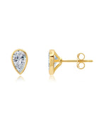 Crislu Solitaire Bezel Set Pear Stud Earrings - 18KT Yellow Gold