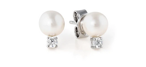 Crislu Accented Freshwater Pearl Stud Earrings Finished in Pure Platinum