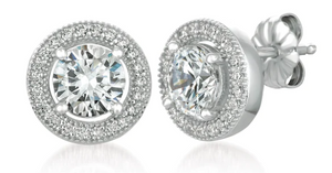 Crislu Brilliant Cut Stud Earrings with Halo - Pure Platinum