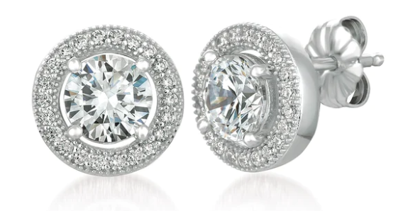 Crislu Brilliant Cut Stud Earrings with Halo - Pure Platinum