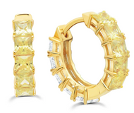 Crislu Duo Hoop Earrings Finished in 18kt Yellow Gold - 13 mm with Clear Stones