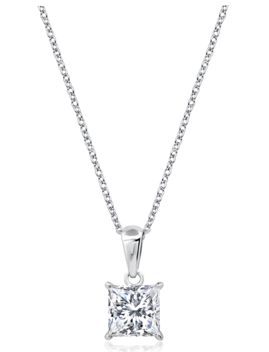 Crislu Princess Cut Solitaire Bezel Set Pendant Small  - Pure Platinum
