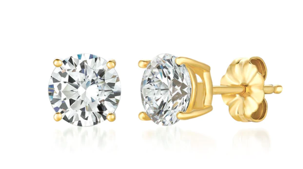 Crislu Round Solitaire Brilliant Stud Earrings Gold Finish - 3.0 cttw