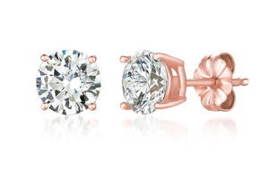 Crislu Round Solitaire Brilliant Stud Earrings Rose Gold Finish - 3 cttw