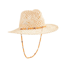 Load image into Gallery viewer, natural hat with wood and shell strap
