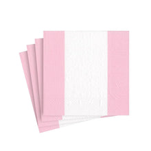 Load image into Gallery viewer, A stack of folded striped cocktail napkins in petal pink and white colors.
