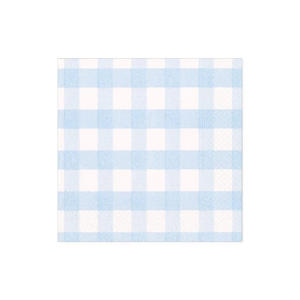 Caspari Ocala Gingham Paper Cocktail Napkins in Light Blue - 20 Per Package