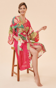 Delicate Tropical in Dark Rose Kimono Gown