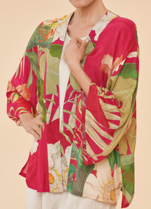 Delicate Tropical in Dark Rose Kimono Jacket