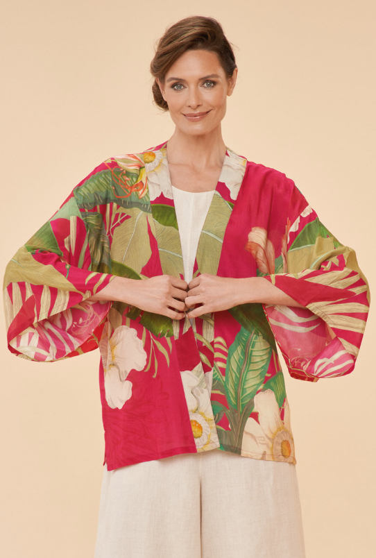 Delicate Tropical in Dark Rose Kimono Jacket