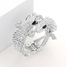 Load image into Gallery viewer, silver bracelet with two gators covered in crystals  
