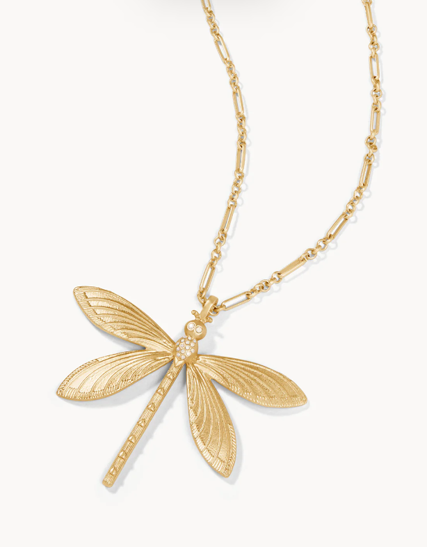 Dragonfly Necklace Gold/White Opal
