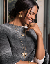 Load image into Gallery viewer, Dragonfly Necklace Gold/White Opal

