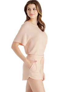 Dream Slouchy Tee Top with Shorts Lounge Set - Apricot