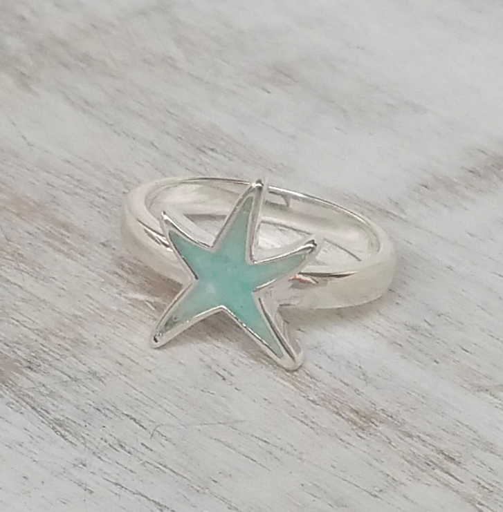 Dune Jewelry Delicate Starfish Sterling Ring - Amazonite Stone