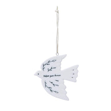Load image into Gallery viewer, Dove-Shaped Ornament with simple leaf design and text Follow your dreams
