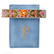 Powder Embroidered Barette - Denim Floral Vine