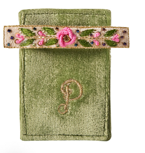 Powder Embroidered Barette - Mint Floral Vine