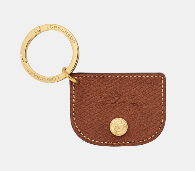 Longchamp Épure Leather Key Ring Brown leather and gold accents 
