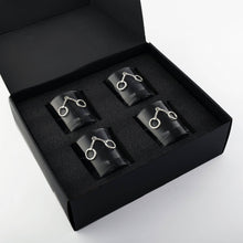 Load image into Gallery viewer, four glasses with metal Equestrian Bit accents in black case
