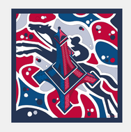 Equestrian Tower Silk Scarf with an image of the Eiffel tower in red and navy