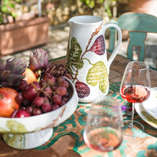 Load image into Gallery viewer, Vietri Fico Large Pitcher painted with green leaves and figs on a table

