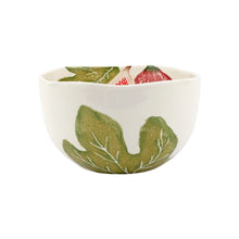 Load image into Gallery viewer, white bowl with fig leaf pattern on the out side and fig fruit on the inside
