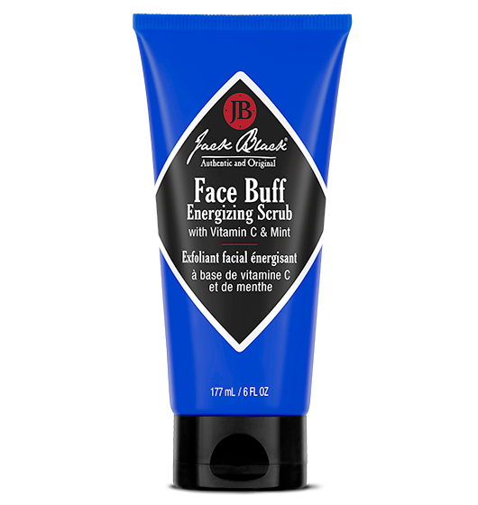 blue and black tube of Jack Black Face Buff Energizing Scrub