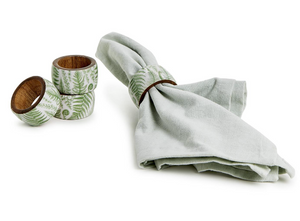 Fanciful Fern Hand-Crafted Mango Wood Napkin Ring - S/4