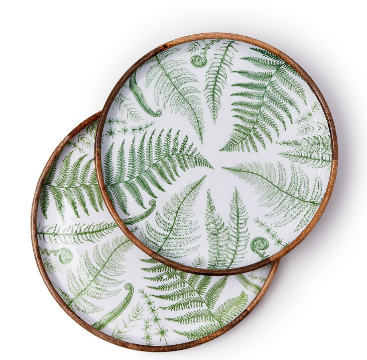 Fanciful Fern Hand-Crafted Wood Round Tray