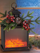 Load image into Gallery viewer, Firelight Lantern with Evergreen Decoration
