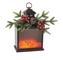 Load image into Gallery viewer, Firelight Lantern with Evergreen Decoration
