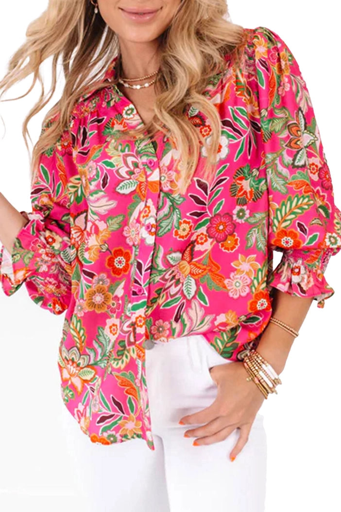 Floral Smocked Cuff Buttoned Shirt - FINAL SALE