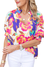 Load image into Gallery viewer, Floral Split Neck Frilled Blouse - Rose Red - FINAL SALE
