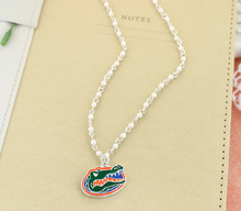 Load image into Gallery viewer, Florida Gator Enamel Logo &amp; Pearl Necklace

