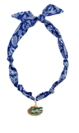 glue and white fabric necklace with gator head logo