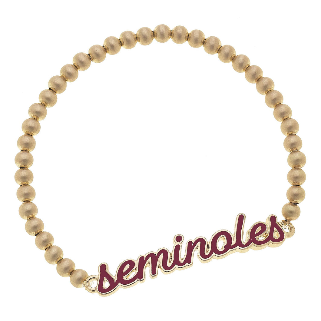 gold bracelet with seminoles written in maroon 