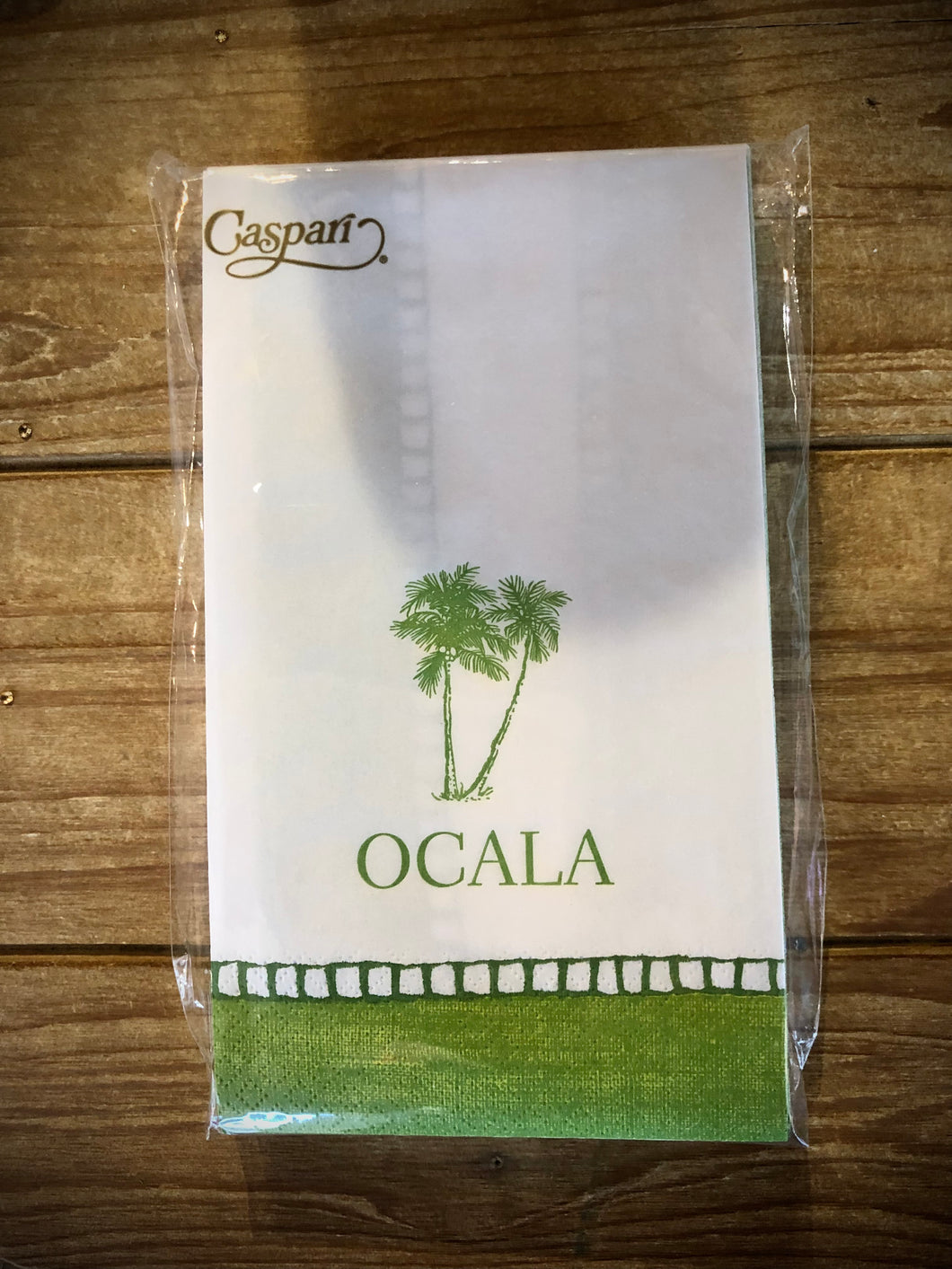 Caspari OCALA Custom Guest Towel/Napkin - Green Hemstitch