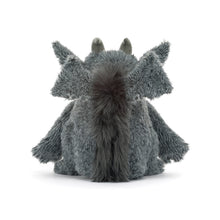 Load image into Gallery viewer, Jellycat Growlston Gargoyle with gray fur side view to show wings and ruff 
