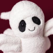 Load image into Gallery viewer, Jellycat Ghost Bob with black eyes and a smile close up to show fur
