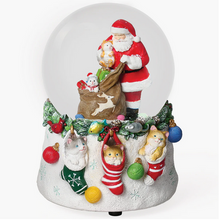 Load image into Gallery viewer, Glitterdome Musical Santa's Kitten Surprise Snowglobe
