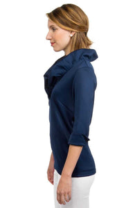 Gretchen Scott Designs Jersey Ruffneck Top 3/4 Sleeves - Navy - FINAL SALE