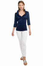 Load image into Gallery viewer, Gretchen Scott Designs Jersey Ruffneck Top 3/4 Sleeves - Navy - FINAL SALE
