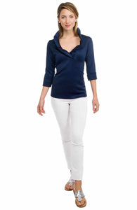 Gretchen Scott Designs Jersey Ruffneck Top 3/4 Sleeves - Navy - FINAL SALE