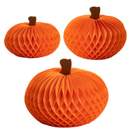 Three paper honeycomb pumpkins