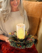 Load image into Gallery viewer, person holding FreshCut Paper Holiday Candle w/ Lights Greeting Card
