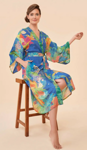 Hummingbird in Denim Kimono Gown