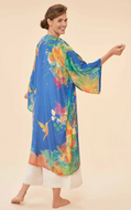 Powder Hummingbird in Denim Kimono Gown