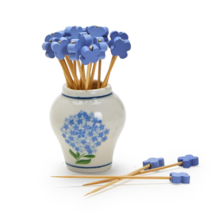 Hydrangea Ginger Jar with 20 Flower Shape Cocktail Picks
