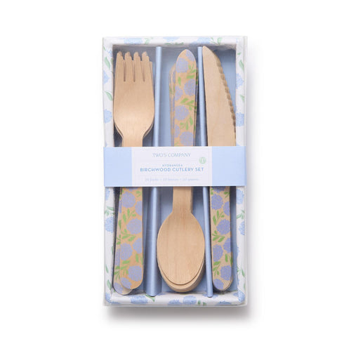 Hydrangea Birchwood Cutlery Set in a box